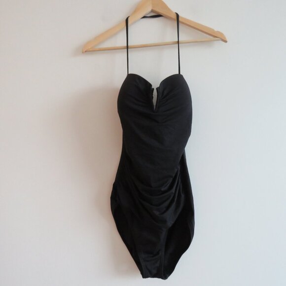 TOMMY BAHAMA Pearl Convertible One-Piece Swimsuit in Black Ruched - Size US 12 - Picture 2 of 13